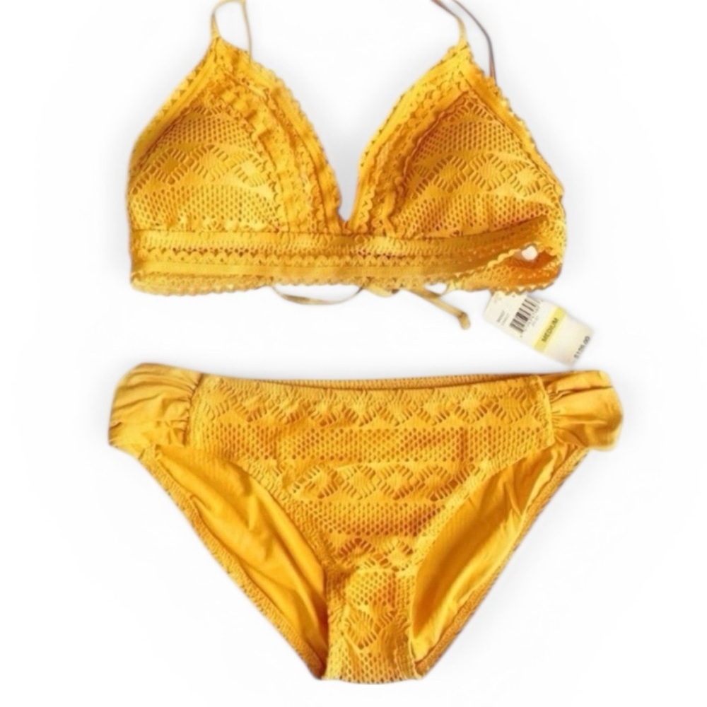 🆕 BECCA Yellow Crochet Two Piece Bikini!
